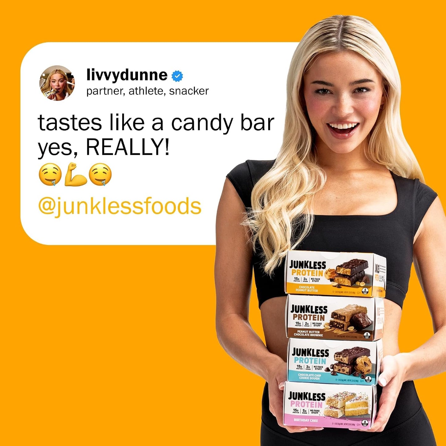 JUNKLESS Protein Bars Variety Pack with 4 Flavors and 12 Bars
