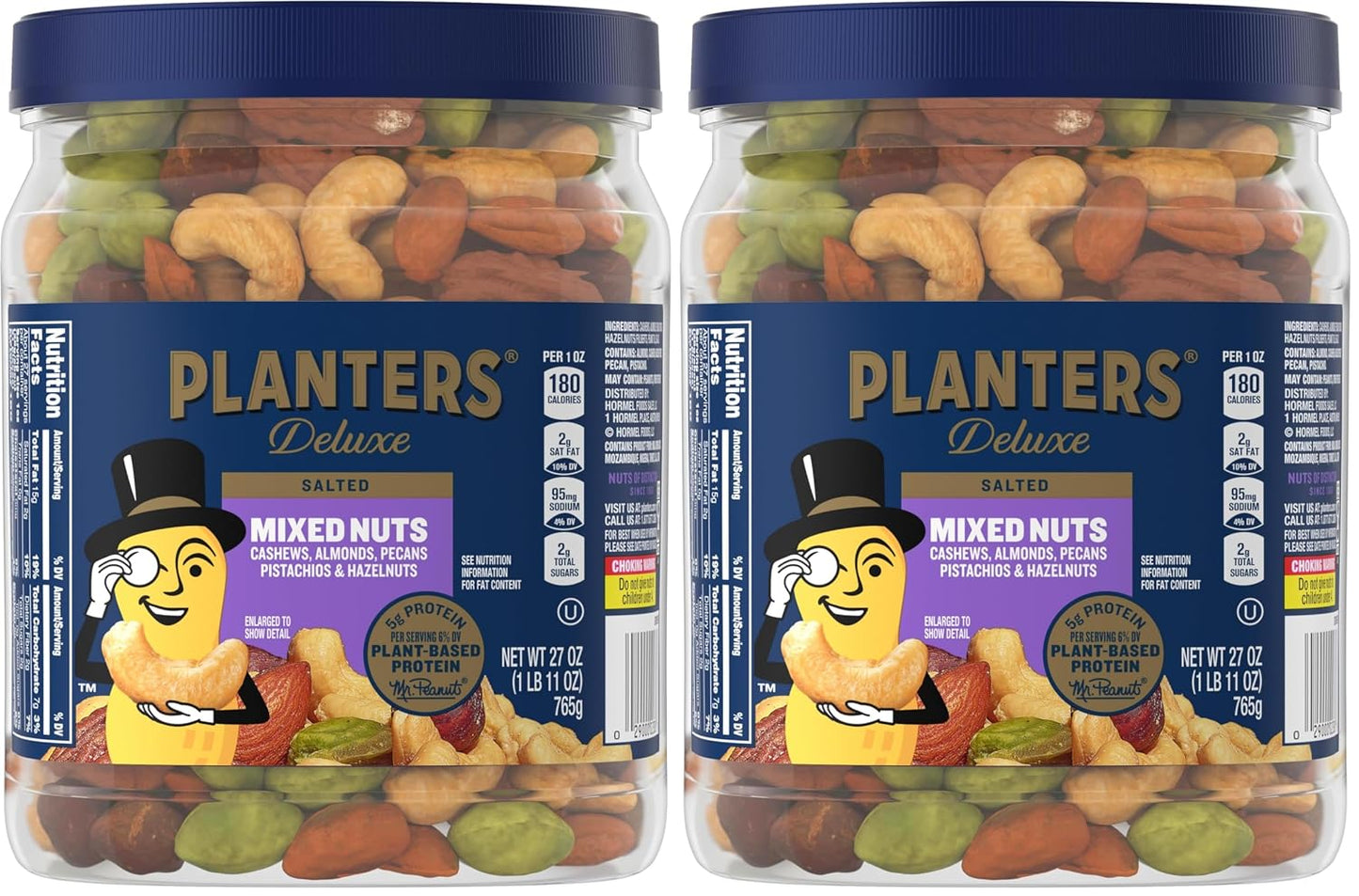 PLANTERS Salted Mixed Nuts, 6g Plant-Based Protein, 56 oz Canister