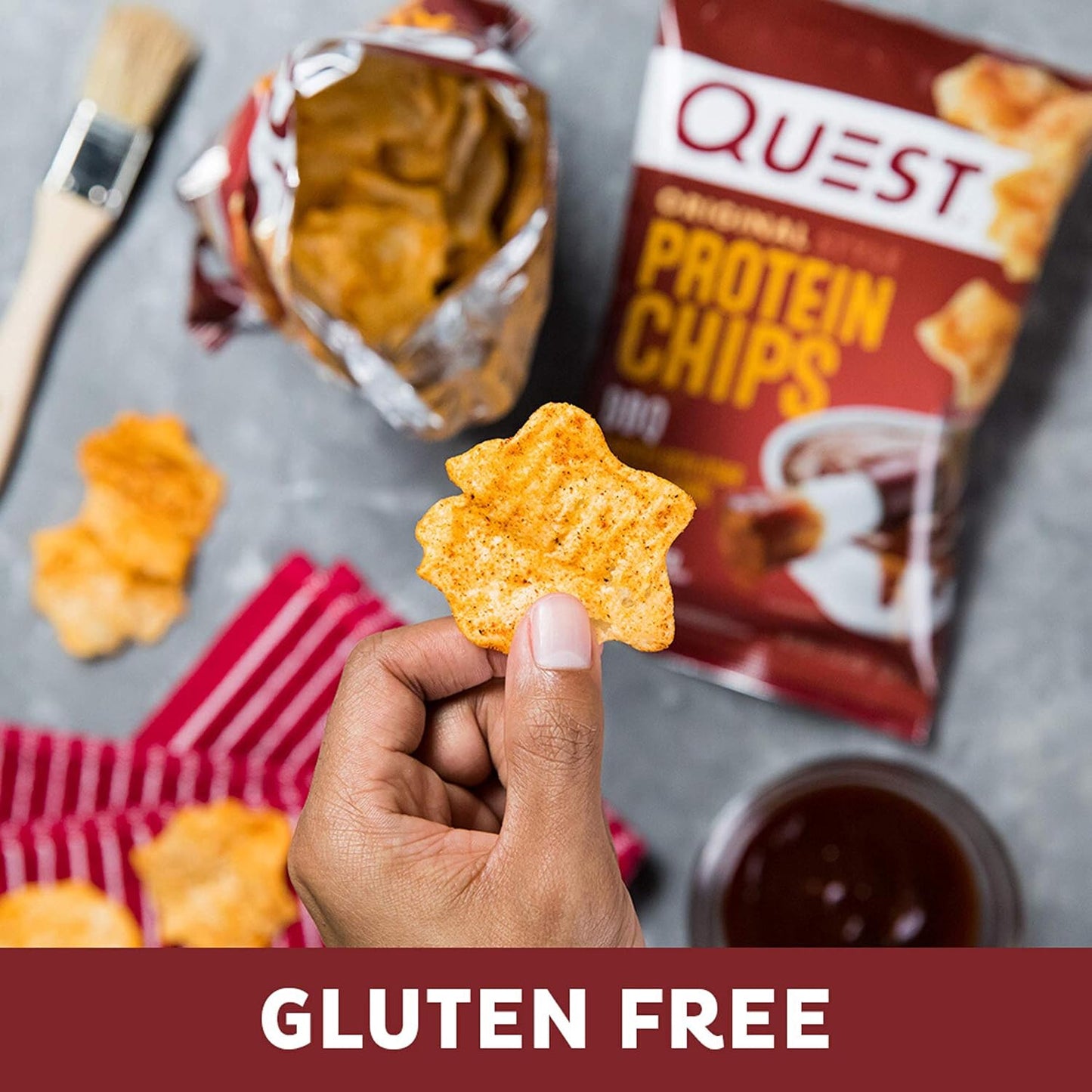 Quest Nutrition BBQ Protein Chips, 19g protein, 4g net carbs, gluten-free, 1.1 oz, pack of 12