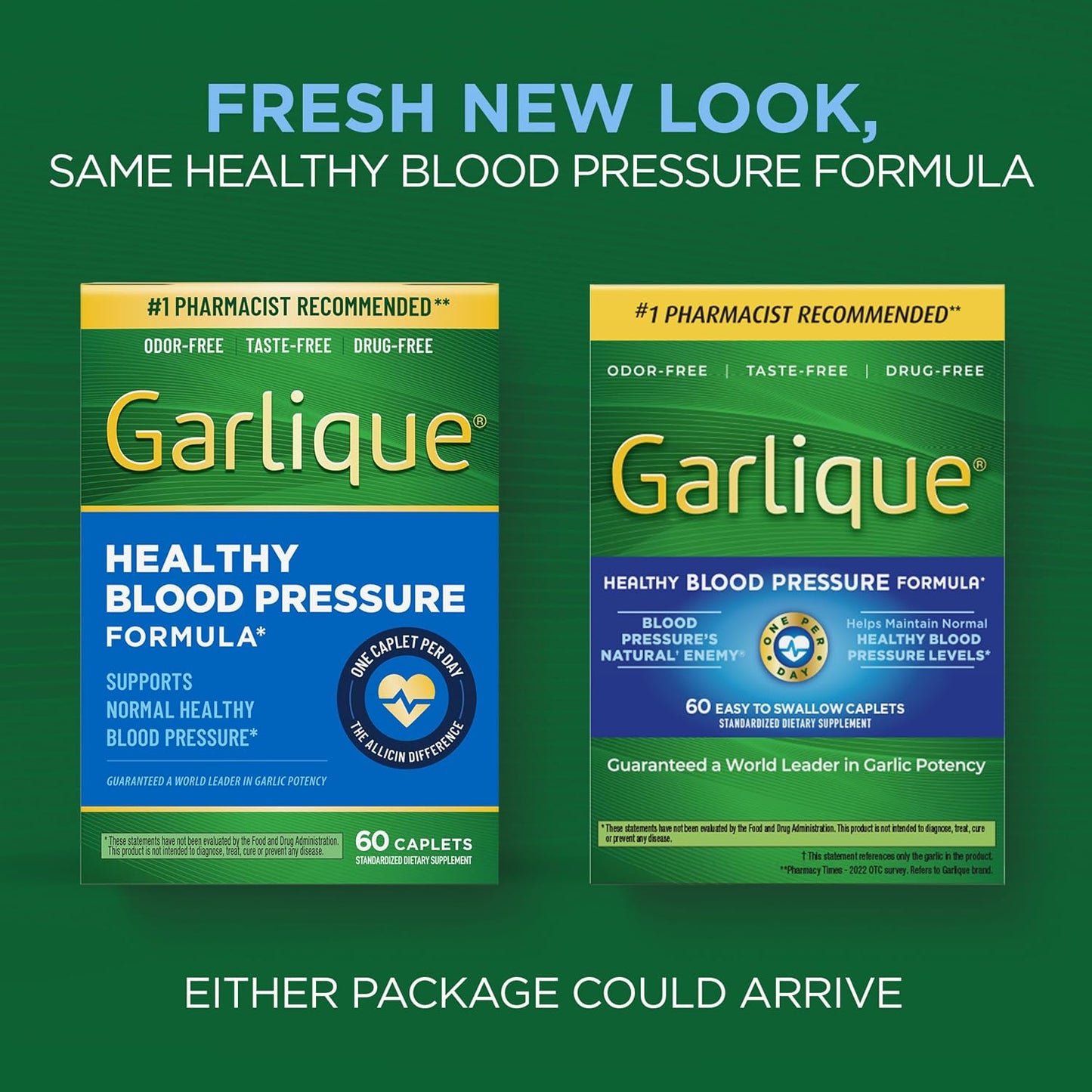 Garlique Garlic Extract Supplement, Healthy Blood Pressure Formula, Odorless & Vegan, 60 Caplets