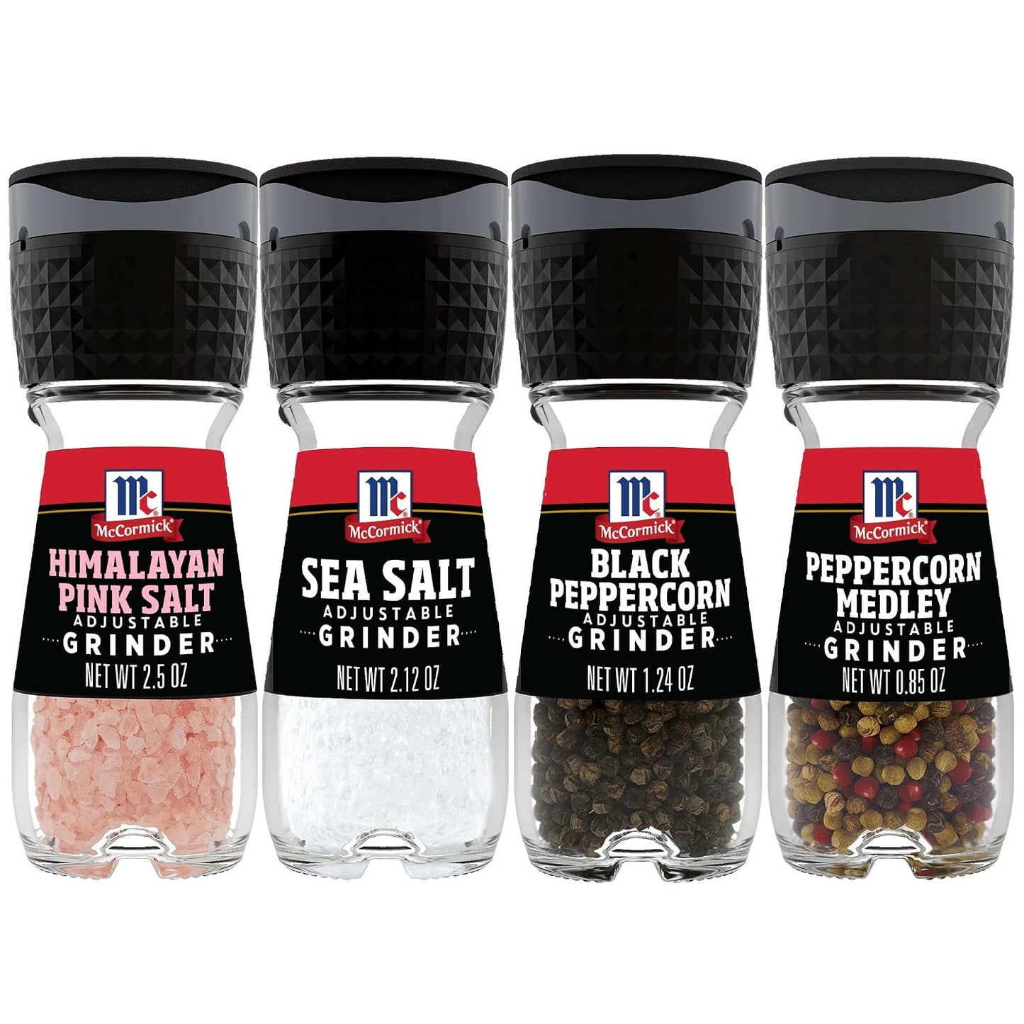 McCormick grinder essentials variety pack non gmo 6.47 oz, varieties include black peppercorn, himalayan pink salt, peppercorn medley & sea salt