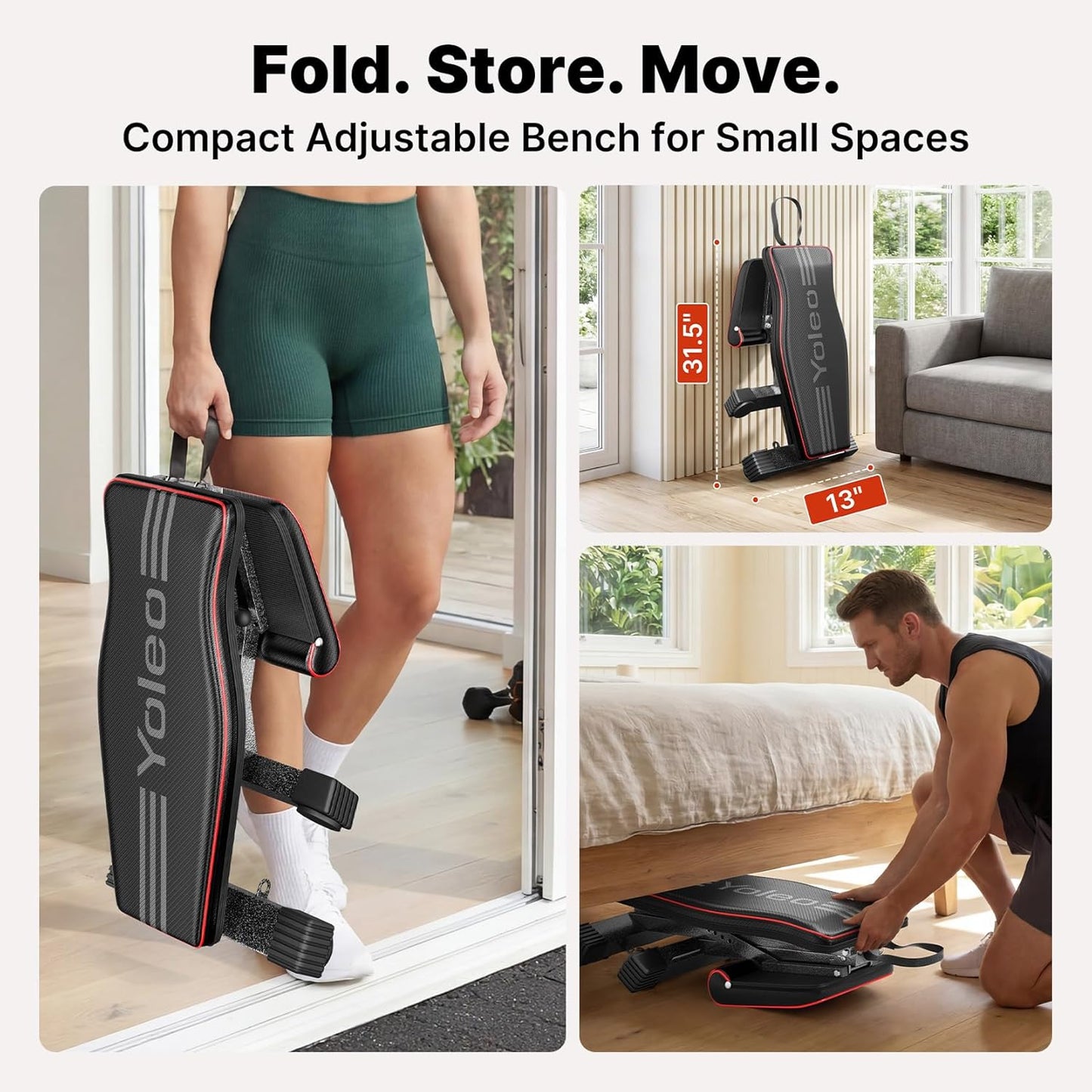YOLEO Adjustable Weight Bench, ASTM-Certified 827LBS, 95% Pre-Assembled, Foldable Gym Bench