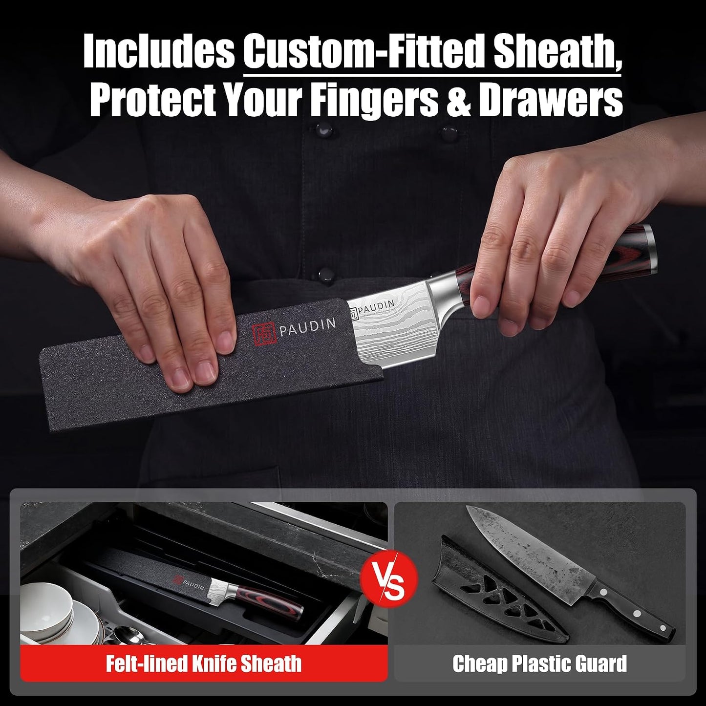 PAUDIN Chef Knife, 8 Inch High Carbon Stainless Steel Sharp Kitchen Knife with Ergonomic Handle, Gift Box for Family & Restaurant