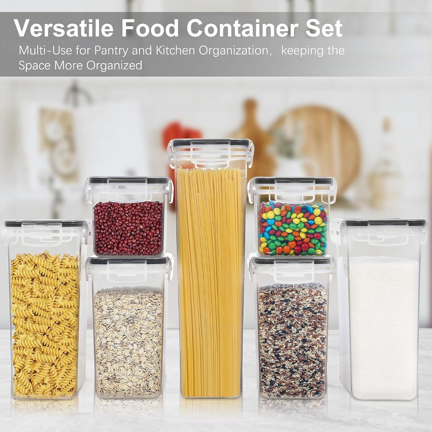 PANTRYSTAR Airtight Food Storage Containers with Lids, 7 PCS BPA Free Kitchen Canisters for Spaghetti, Pasta, Dry Food, Flour and Sugar, Plastic Canisters for Pantry Organization and Storage