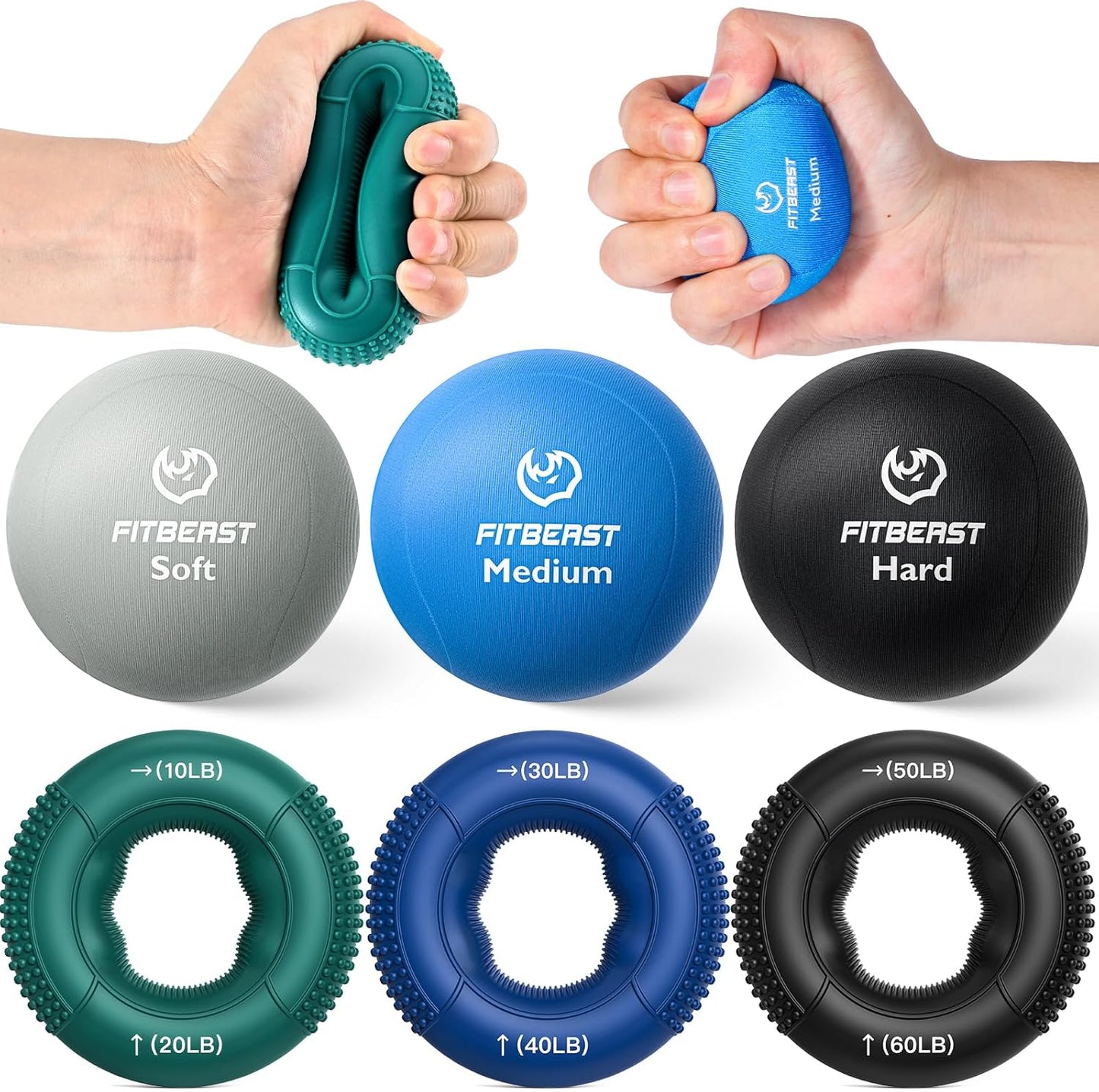 FitBeast Grip Strength Trainer - 6-Piece Hand Therapy Set for Strength, Recovery & Stress Relief