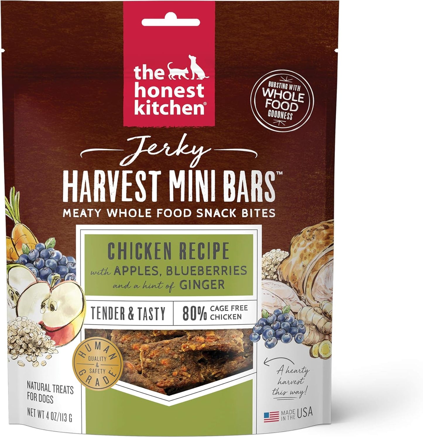 The Honest Kitchen Human Grade Dog Food Jerky Harvest Mini Bars Beef Recipe