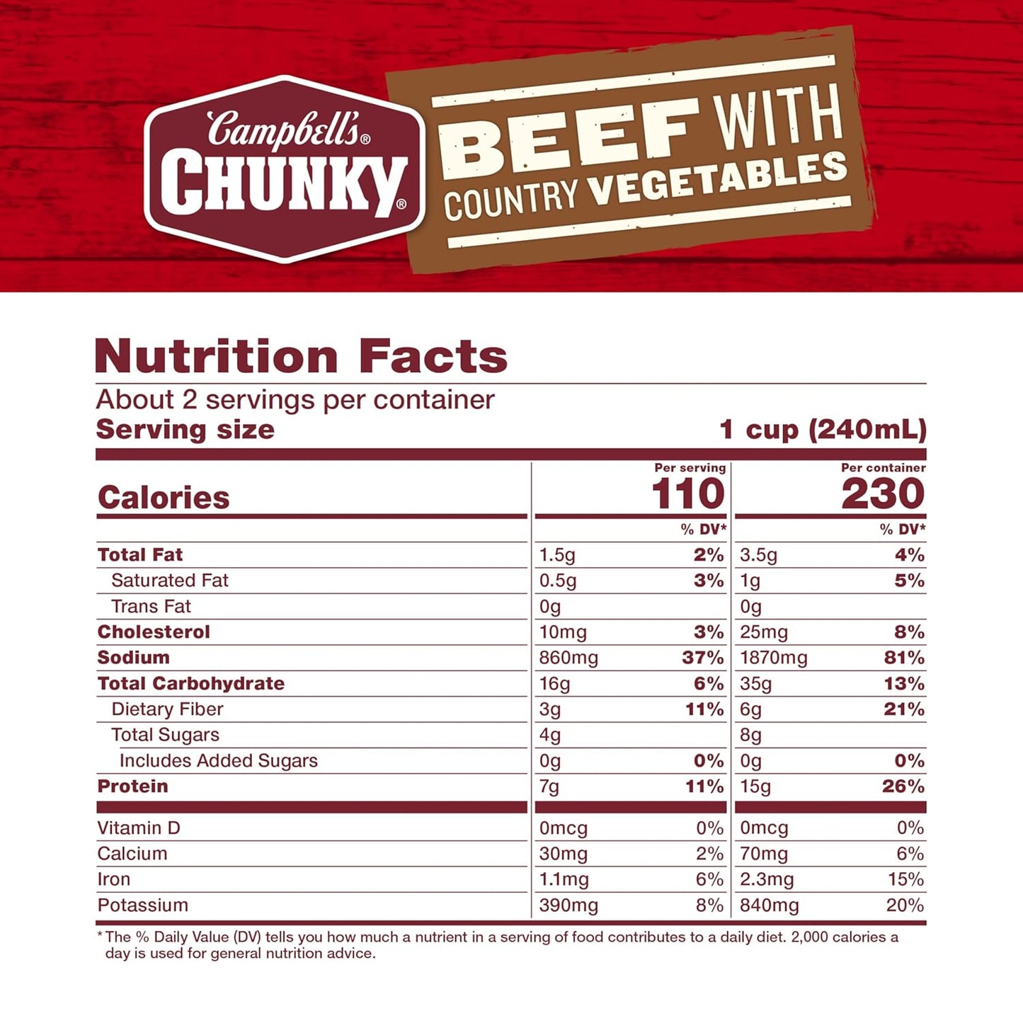 Campbell's Chunky Beef Soup with Country Vegetables, 18.8 Oz Can