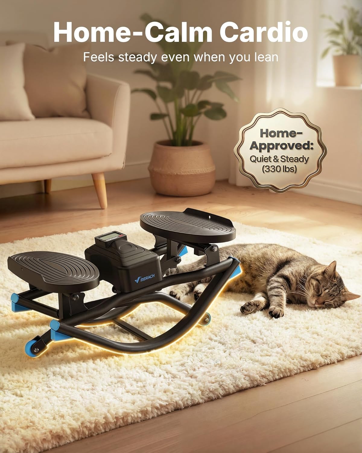 Merach 3D Motion Rocking Stepper with Resistance Bands - Low-Impact Home Workout Equipment
