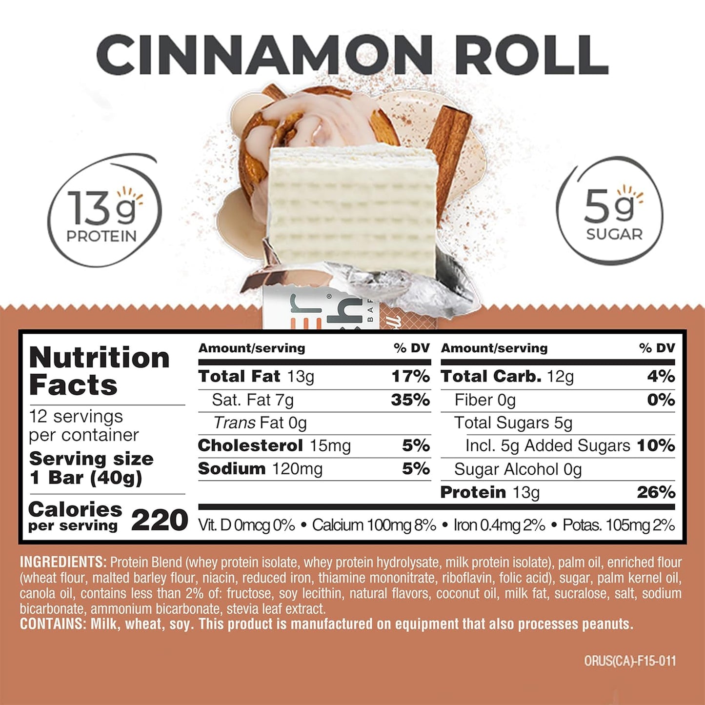 Power Crunch Protein Energy Wafer Bars, Cinnamon Roll, 1.4 Ounce, 12 Count