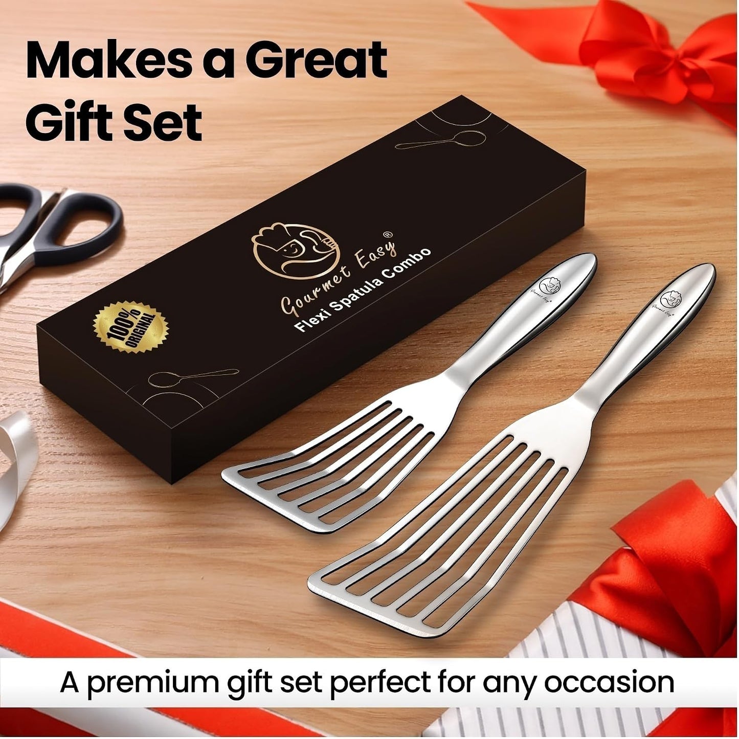 Gourmet Easy Fish Spatula Set, Ultra-Thin Edge for Easy Turning & Flipping | Stainless Steel, Kids Friendly, Ergonomic Non-Slip Grip for Secure Control, Versatile Use, Dishwasher Safe, 5-Year Warranty