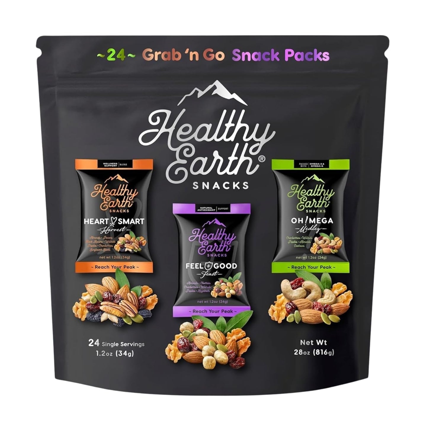 Earth Snacks Variety Pack, 24 Count, Mixed Nuts and Dried Fruits, Gluten-Free