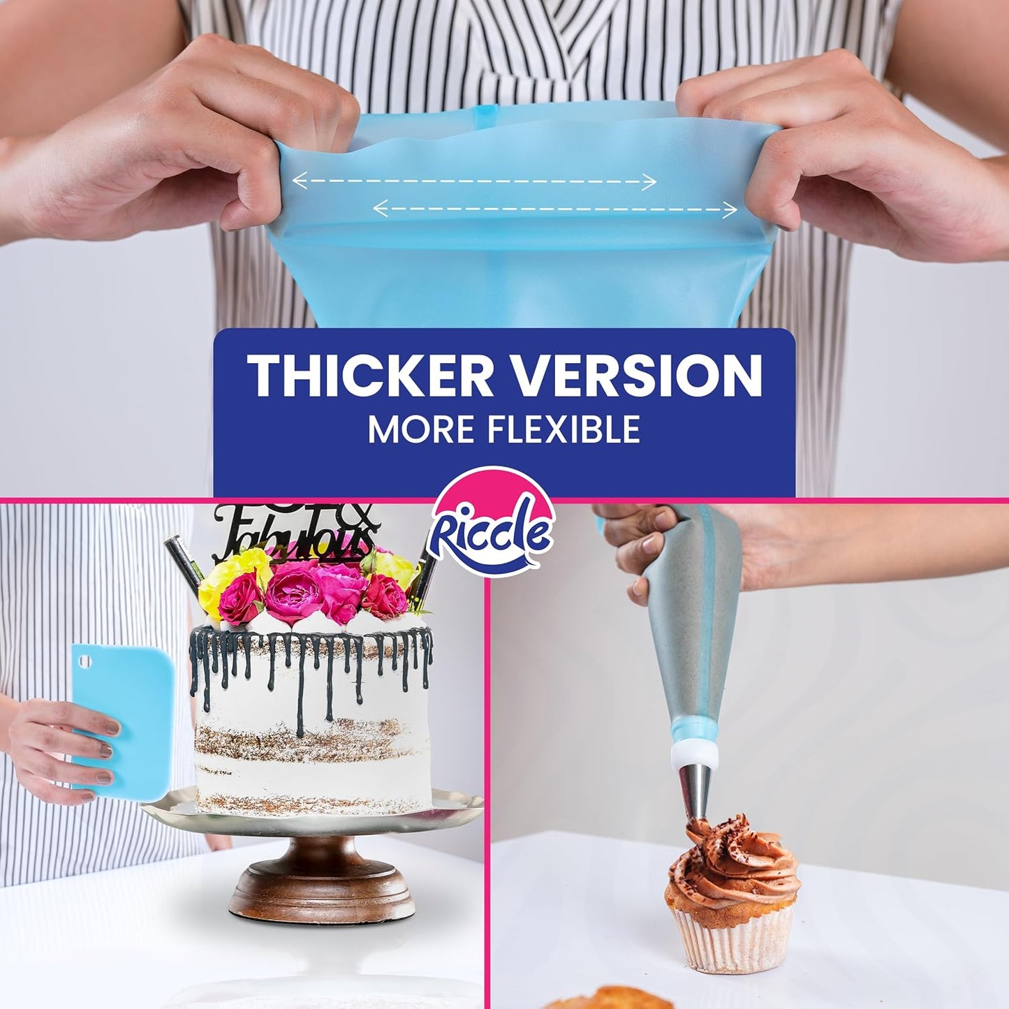 Riccle 88 pcs Cake Decorating Kit with Cake Turntable - Includes 50 Disposable + 2 Reusable Piping Bags and Tips Set, 24 Icing Piping Tips, 2 Spatulas, 3 Icing Comb Scraper, Baking Supplies
