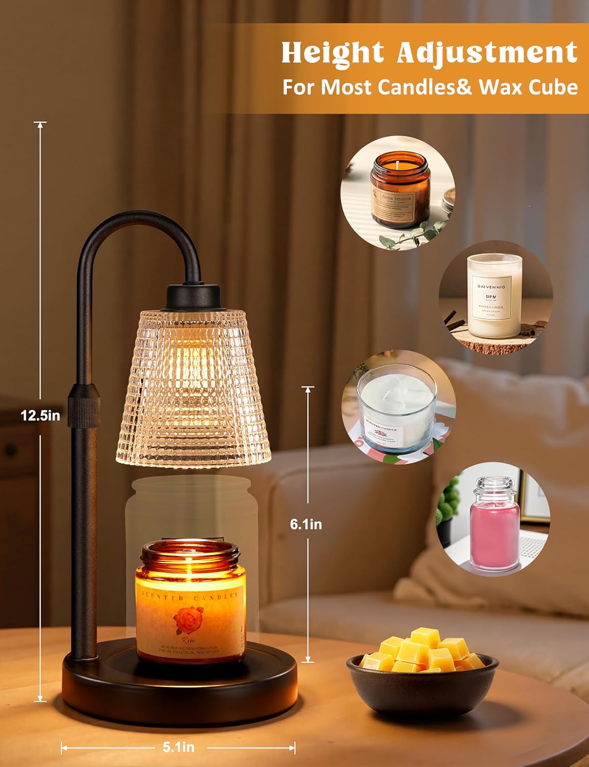 Innqoo Candle Warmer Lamp with Timer Home Decor Birthday Gifts for Women | Dimmable Candle Warmer for Jar Candles, Height Adjustable Wax Melts Warmer, House Warming Gifts New