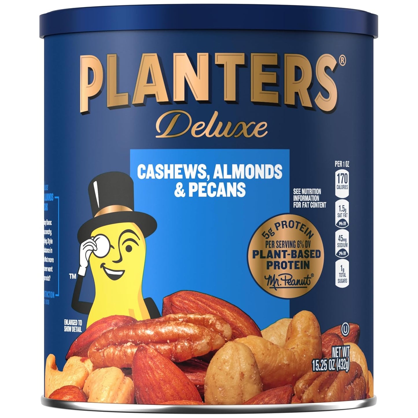 Deluxe Mixed Nuts, Cashews, Almonds, Brazil Nuts, Pistachios, Pecans, Lightly Salted, 15.25 oz Canister
