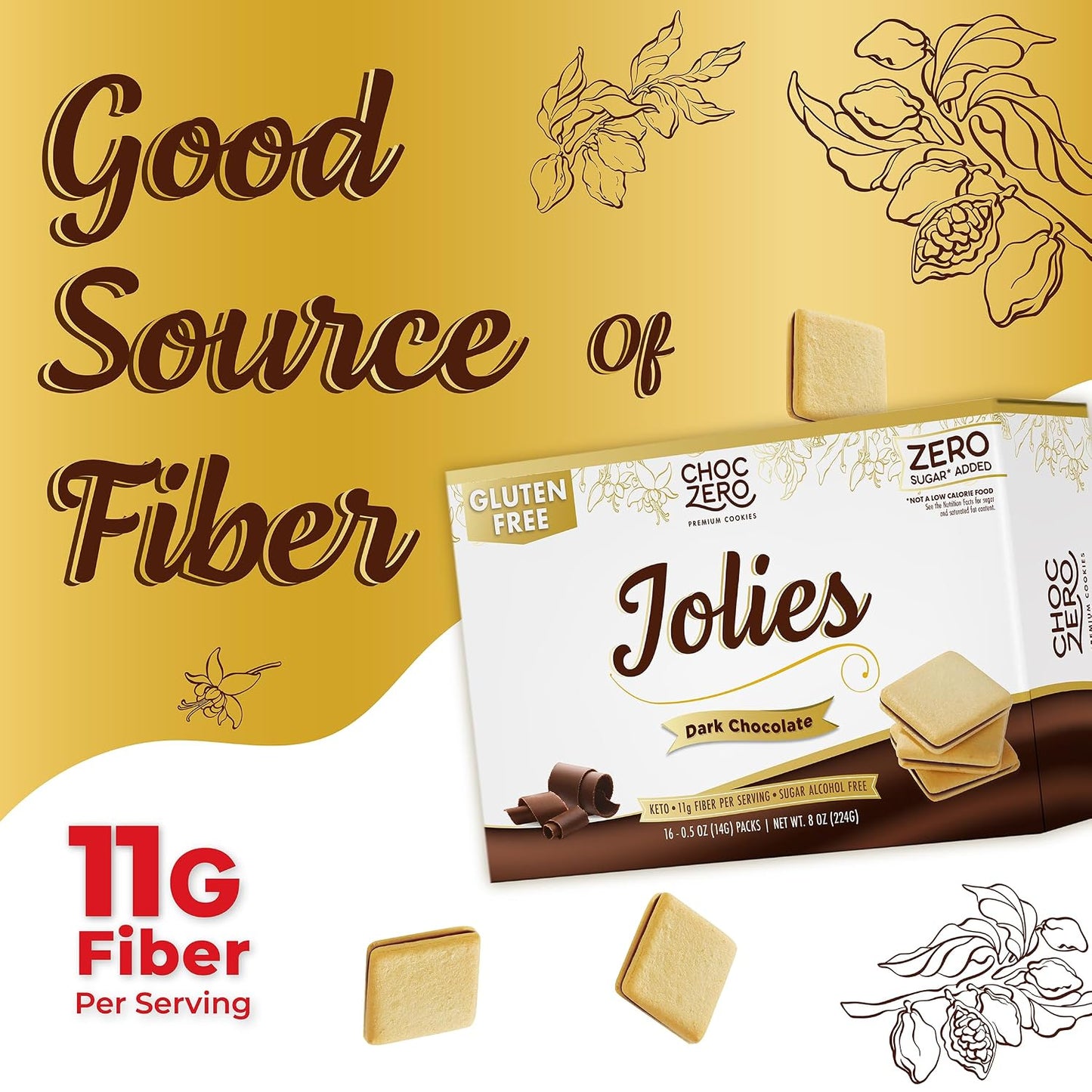 ChocZero Dark Chocolate Jolies Cookies, Sugar Free Chocolate Filled Cookies, Gluten Free, Keto, Low Carb, High Fiber, 8 oz Box