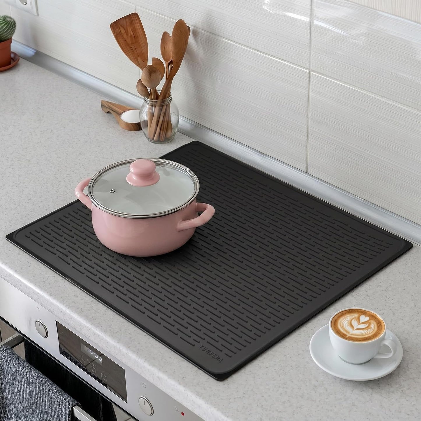 YUHFERA Stove Top Cover for Electric Stove - Silicone Stove Mat for Glass Top, Glass Cooktop Protector for Kitchen,Multi-Functional Oven Covers for Electric Stove (Black,28 x 20)