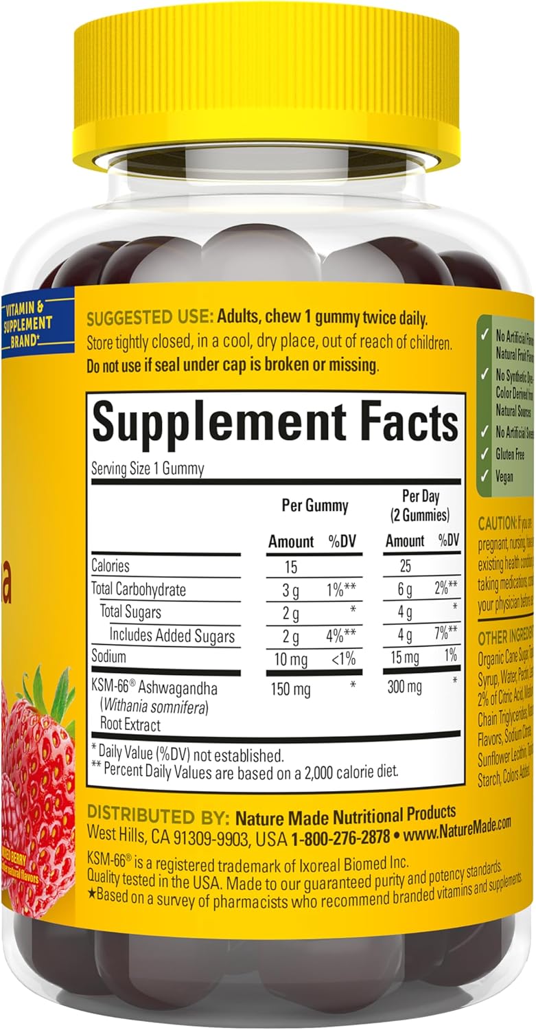 Nature Made Ashwagandha Gummies, Vegan, KSM 66 Ashwagandha Supplement for Stress Support, 60 Count