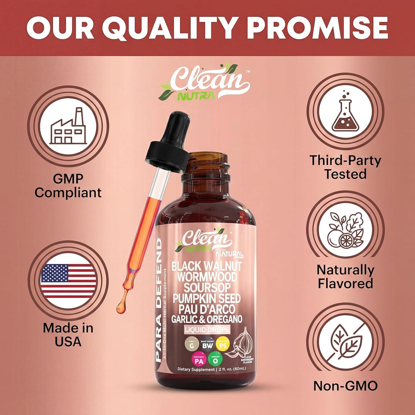 para Defend Wormwood Black Walnut Cleanse for Humans Drops Liquid Soursop Garlic Pumpkin Seed PAU D'Arco Oil of Oregano Turmeric Berberine Neem Extract Hull Bark Tincture by Clean Nutra