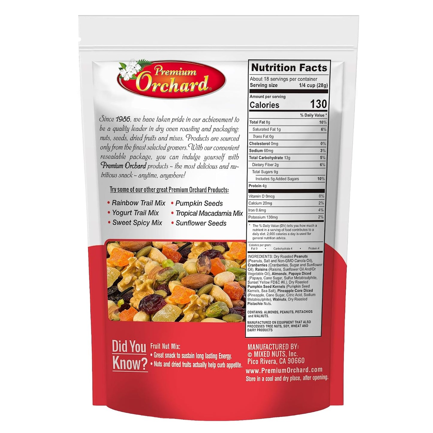Premium Orchard Fruit Nut Mix Trail Mix, 18oz, Bulk Blend of Mixed Nuts and Dried Fruit