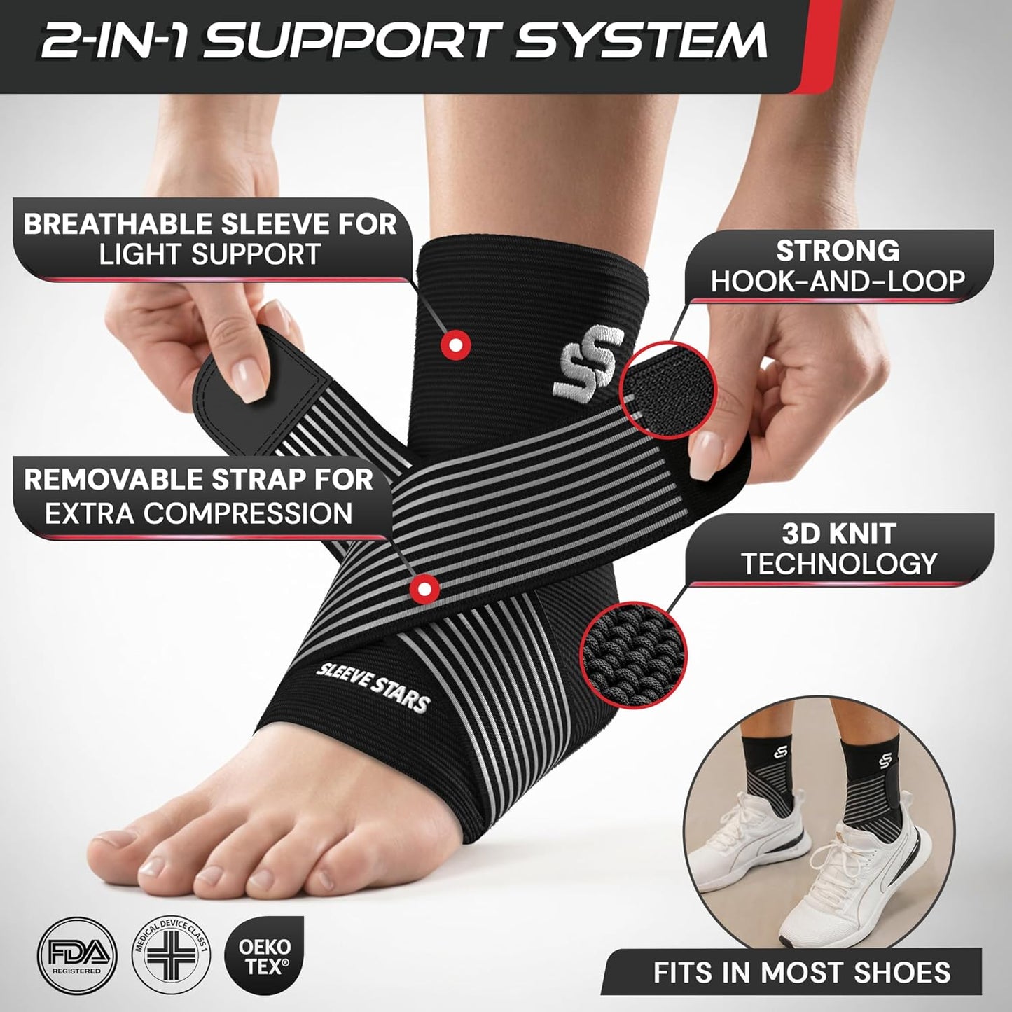 Sleeve Stars Ankle Brace for Women & Men, Compression Sleeve for Plantar Fasciitis Relief