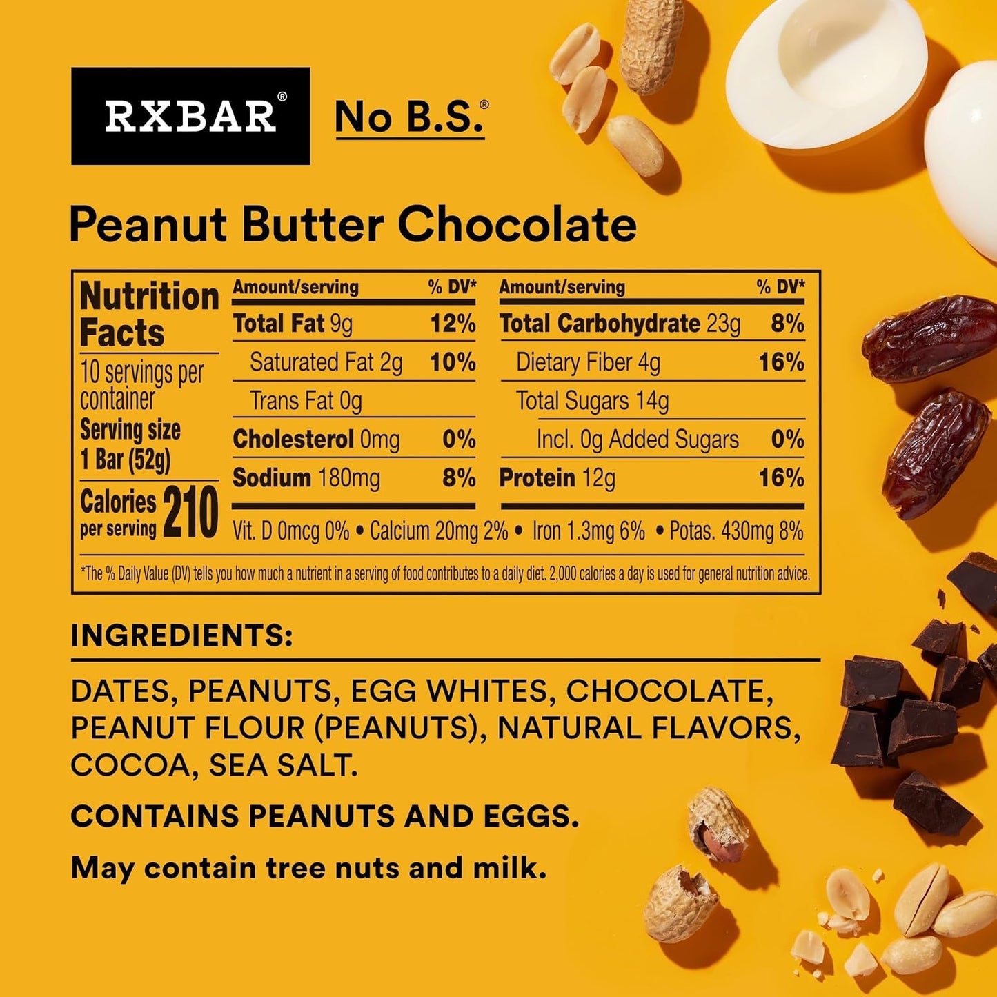 RXBAR Protein Bars, Peanut Butter Chocolate, 10 Count, 18.3oz Box