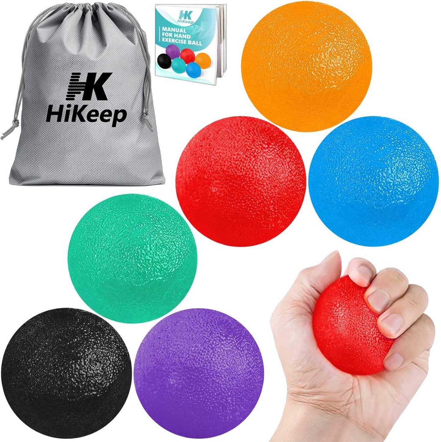 HiKeep Stress Relief Balls - 6 Pack Hand Exercisers for Strength Training, Grip Therapy