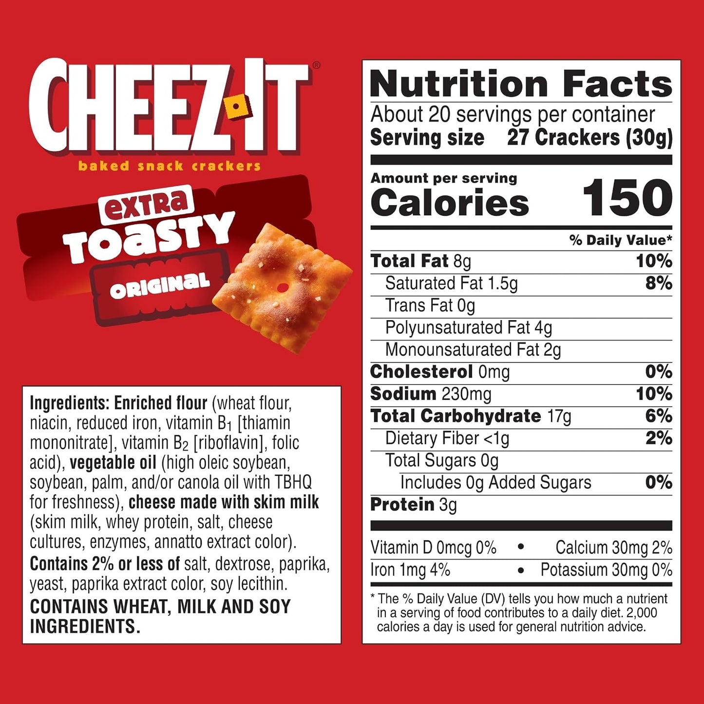 Cheez-It Extra Toasty Baked Snack Crackers Family Size 21oz Box