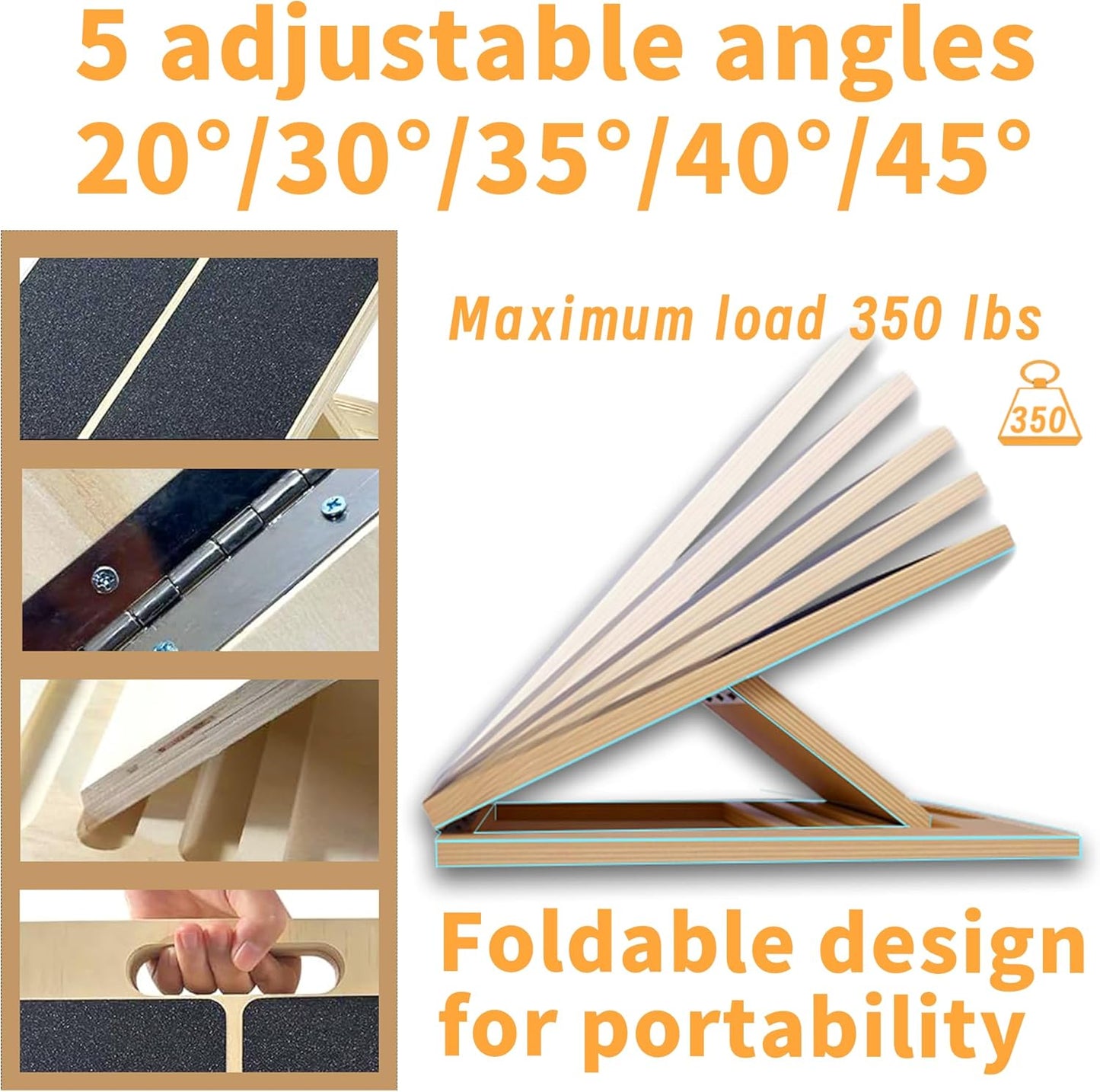 Adjustable Wooden Slant Board - 5-Angle Foldable Calf Stretcher & Squat Wedge for Home Gym