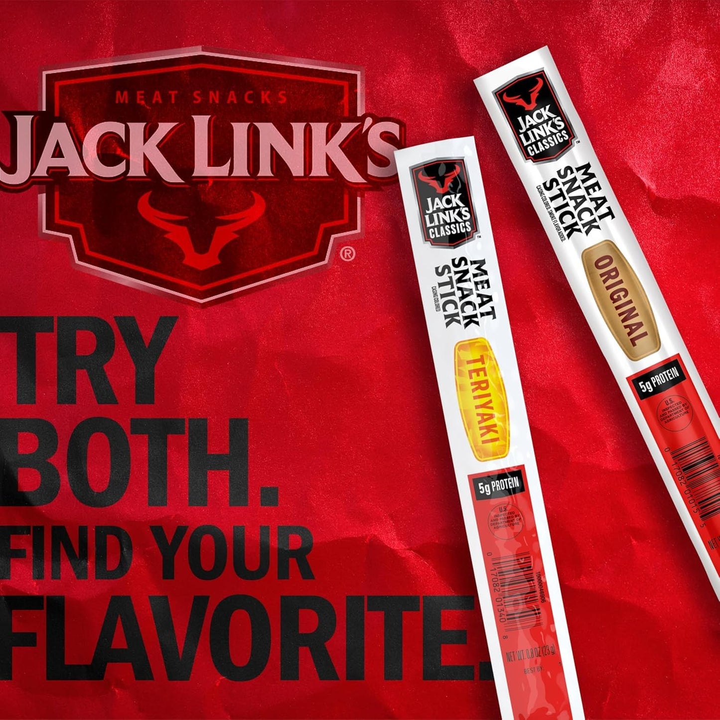Jack Link's Classics Original Jerky Sticks, 20 Count, 0.8 oz Sticks, Made with Beef and Pork
