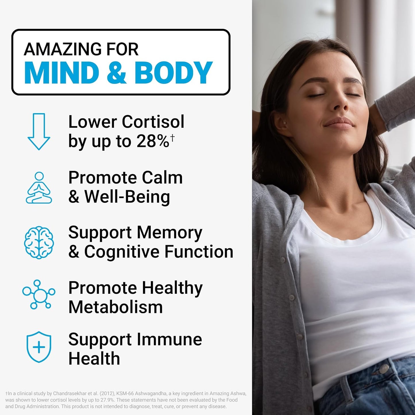 Force Factor Amazing Ashwa Ashwagandha Supplement for Stress Relief and Immune Support