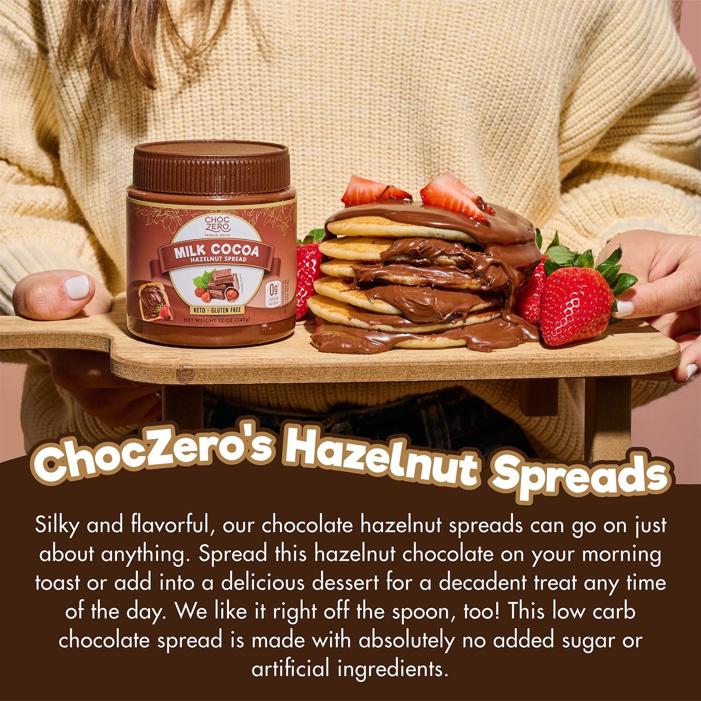 ChocZero Milk Chocolate Hazelnut Spread, No Added Sugar, Gluten Free, Keto Friendly, 12 oz Jar