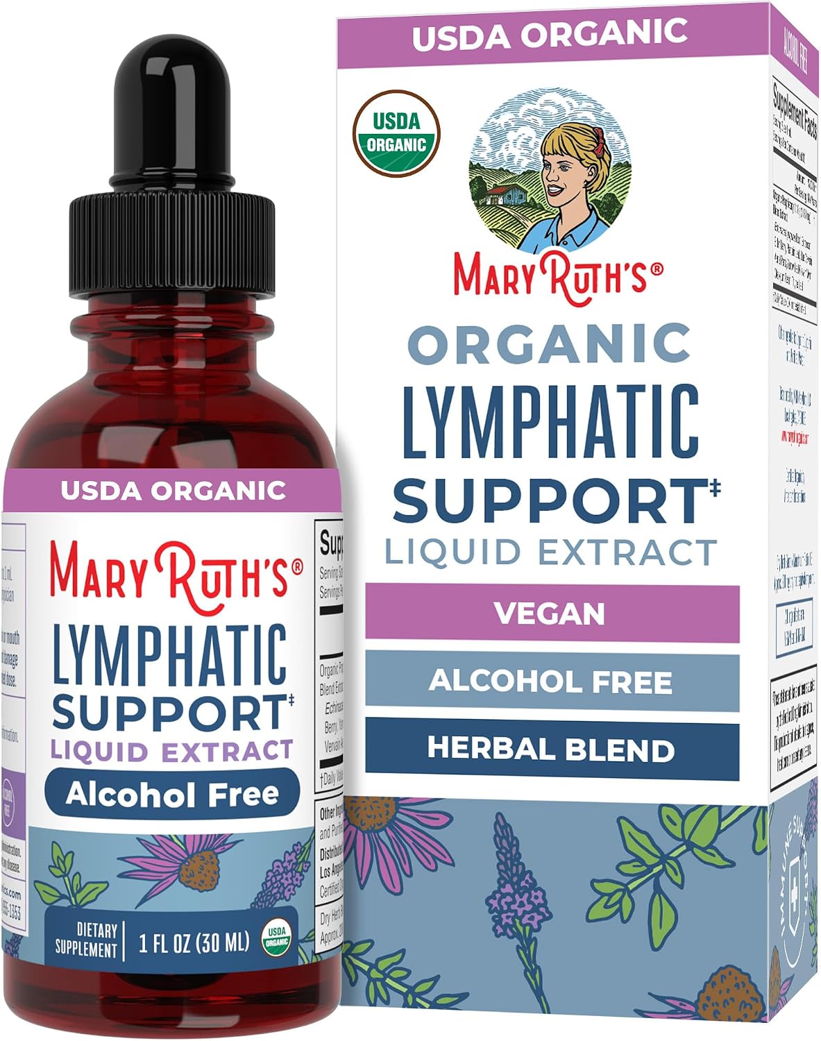 MARYRUTH'S Lymphatic Support Liquid Drops USDA Organic | Herbal Blend with Echinacea & Elderberry | Blue Vervain | Vegan | Alcohol-Free | Non-GMO | 30 Servings