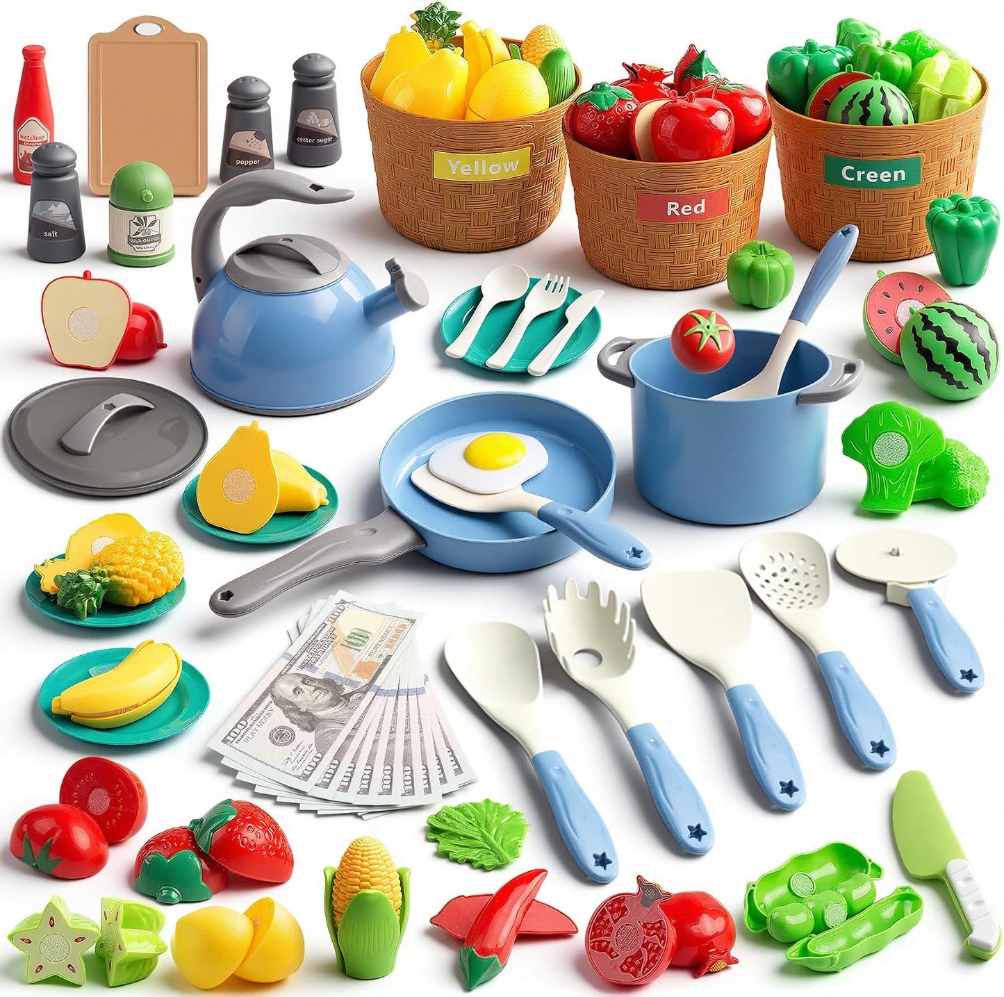 35Pcs Kids Kitchen Toy Accessories, Toddler Pretend Cooking Playset with Play Pots, Pans, Utensils, Cookware, Play Food Set, Toy Vegetables, Learning Gift for Girls & Boys (Pink)