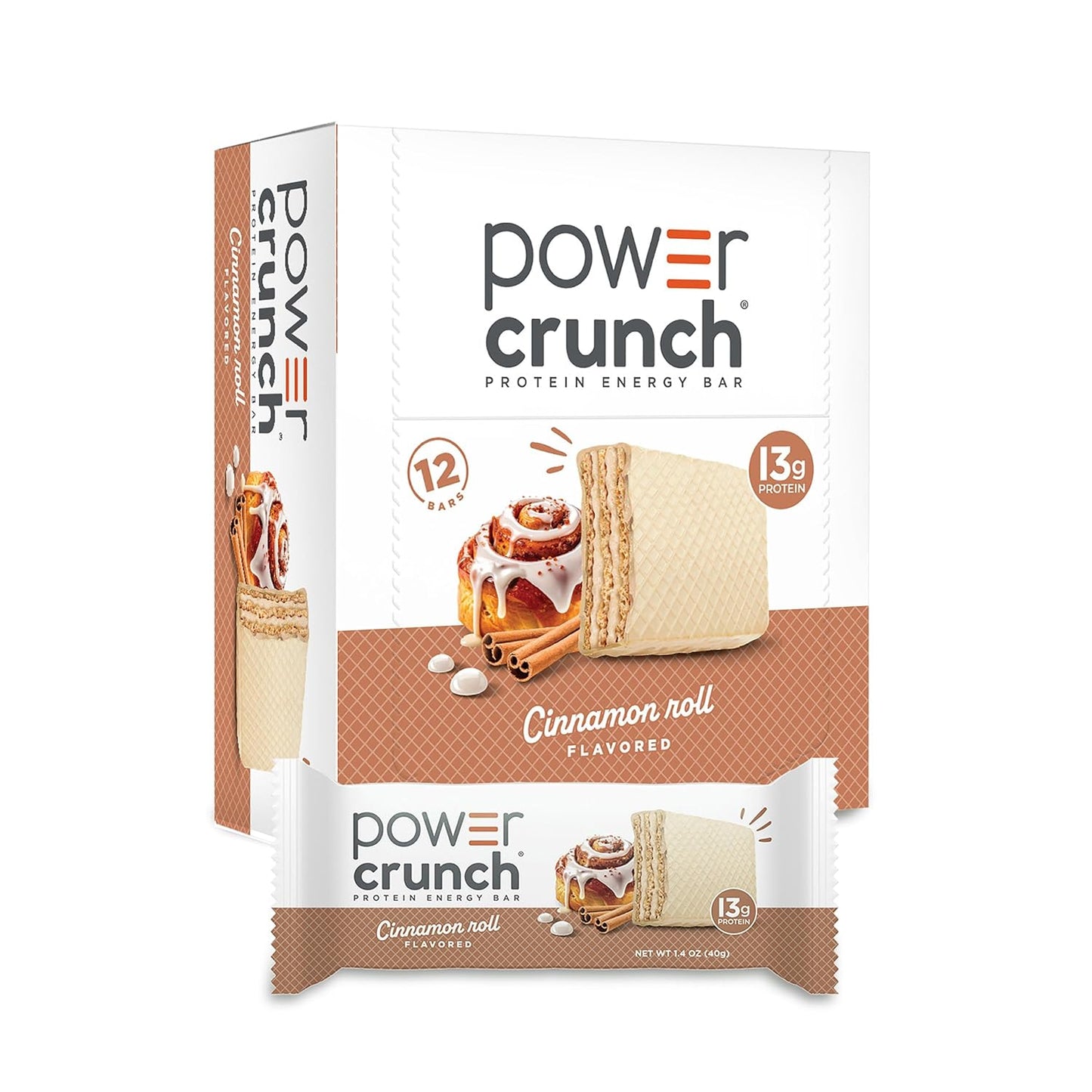 Power Crunch Protein Energy Wafer Bars, Cinnamon Roll, 1.4 Ounce, 12 Count