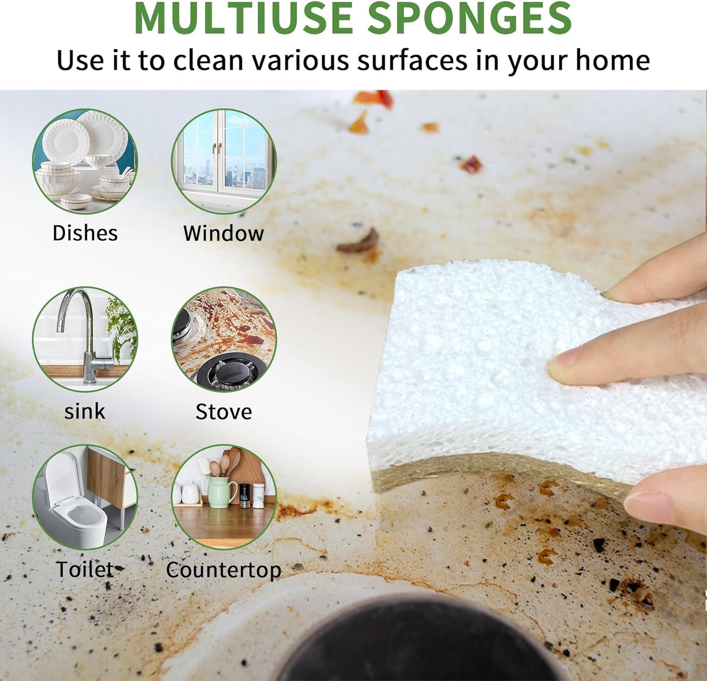 9 Pack Biodegradable Natural Kitchen Sponge Dish Sponges | Compostable Cellulose and Coconut Walnut Scrubber Sponge - Eco Friendly Sustainable Sponges for Dishes