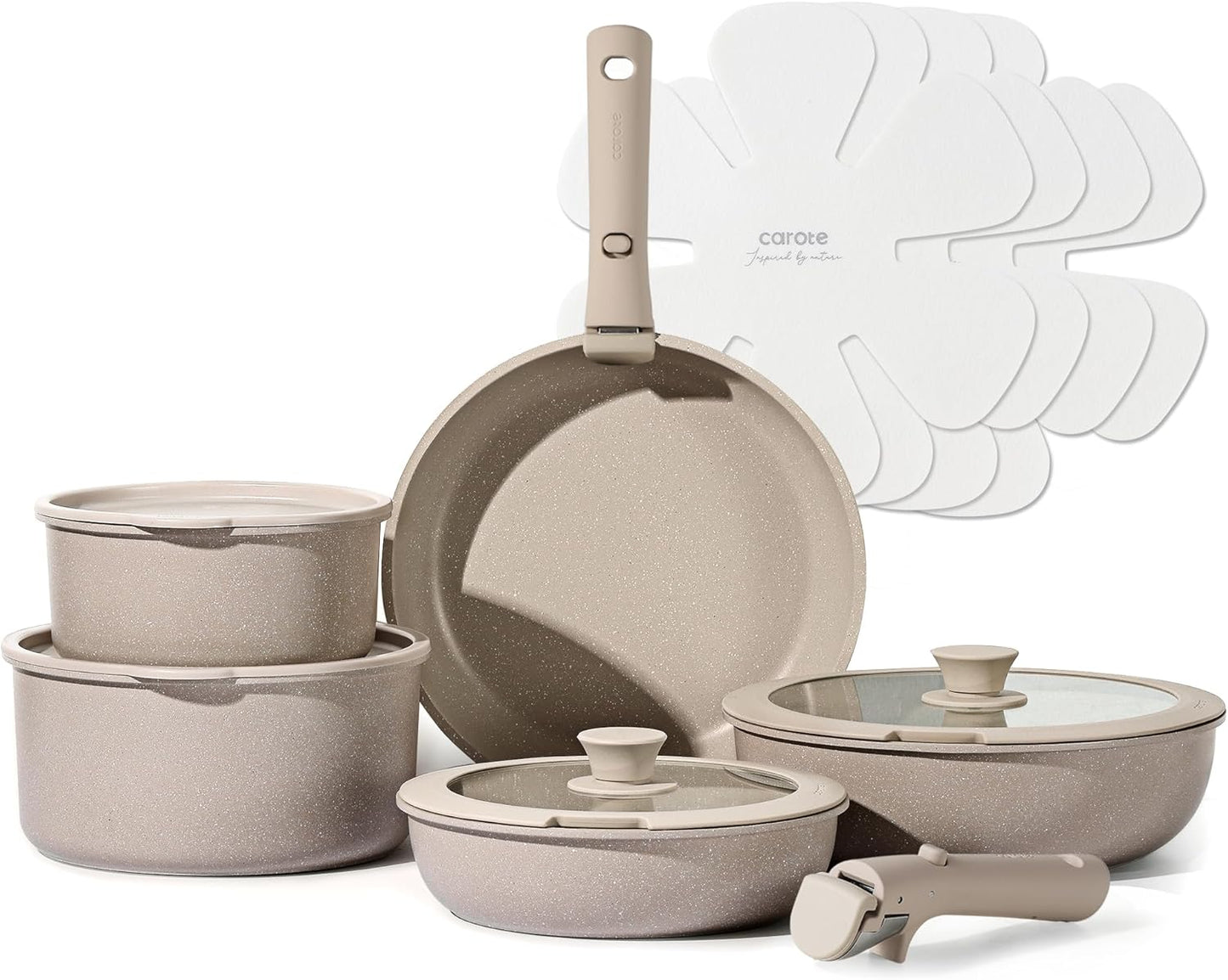 CAROTE 19pcs Pots and Pans Set Non Stick, Detachable Handle Cookware | Kitchen Cooking Sets, Space Saving, Dishwasher & Oven Safe, Non-Toxic, for Camping/RV/Traveling, Sage Green