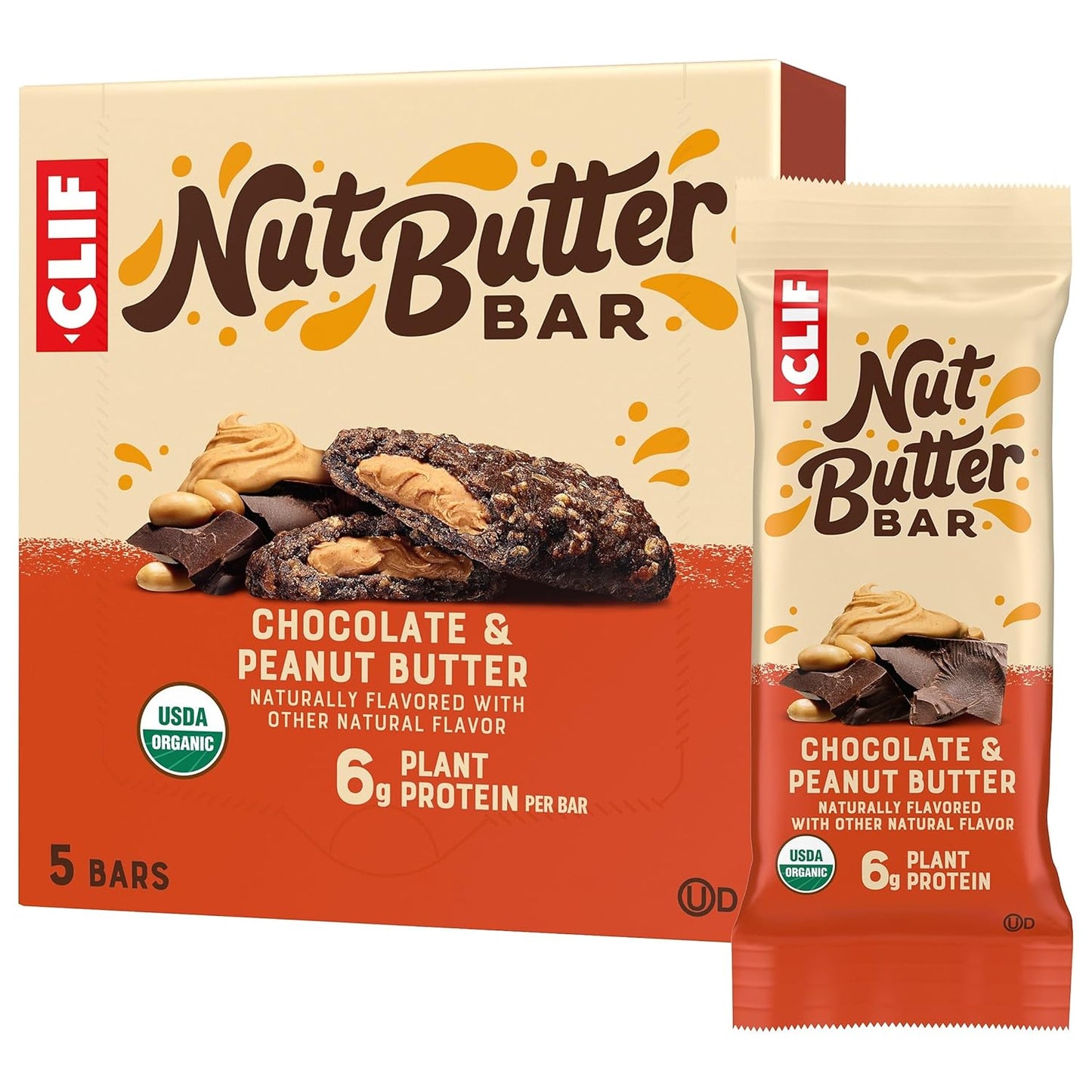 CLIF Nut Butter Bar - Chocolate Peanut Butter Energy Snack Bars - 5 Pack - 1.76 oz - USDA Organic - Non-GMO