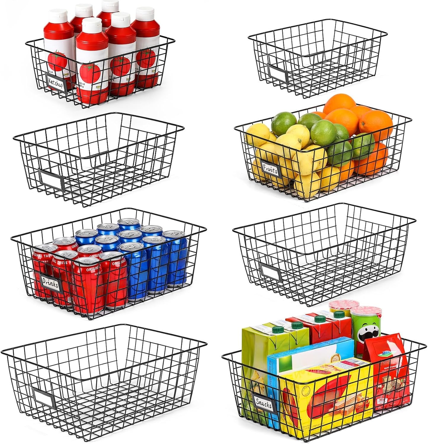 6 Pack Wire Baskets for Pantry Organization and Storage, Kitchen Organizer, 2 XXLarge & 2 XLarge & 2 Large