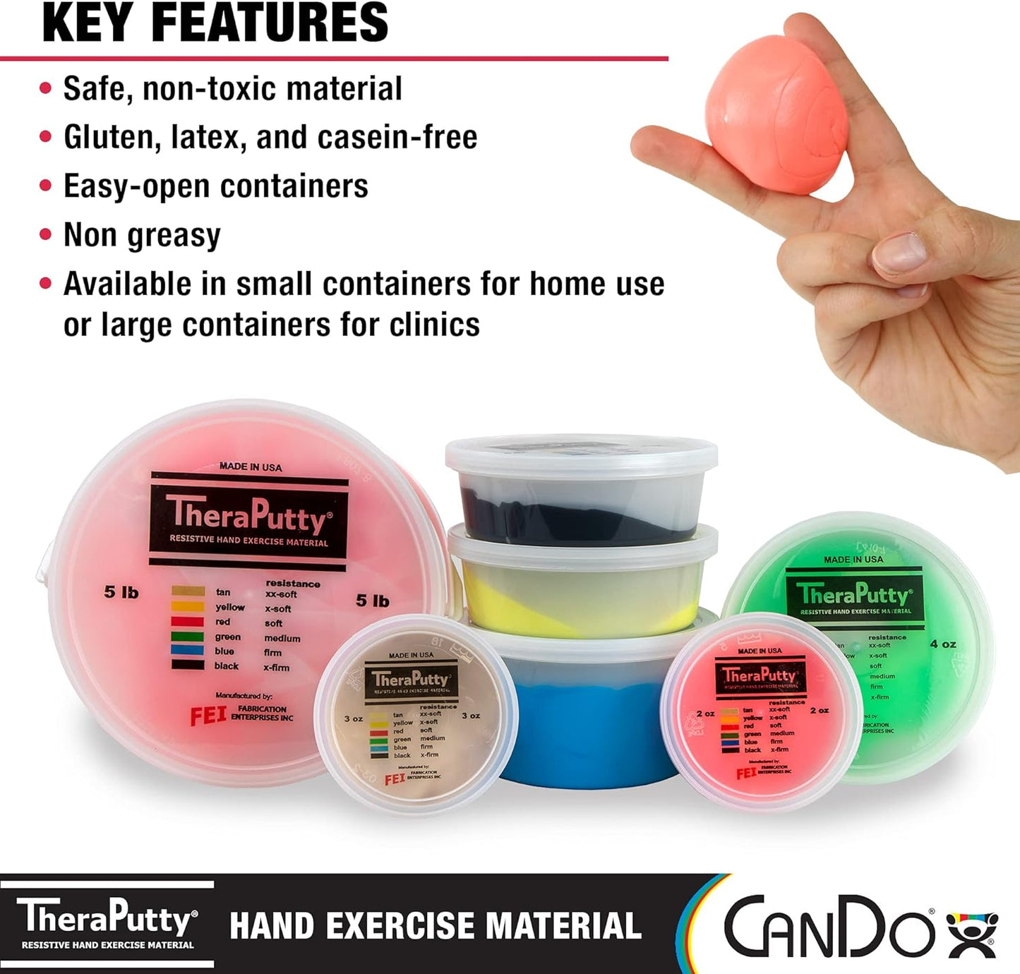 CanDo 10-0901 TheraPutty Standard Hand Exercise Putty, 2-ounce, Tan, 2oz