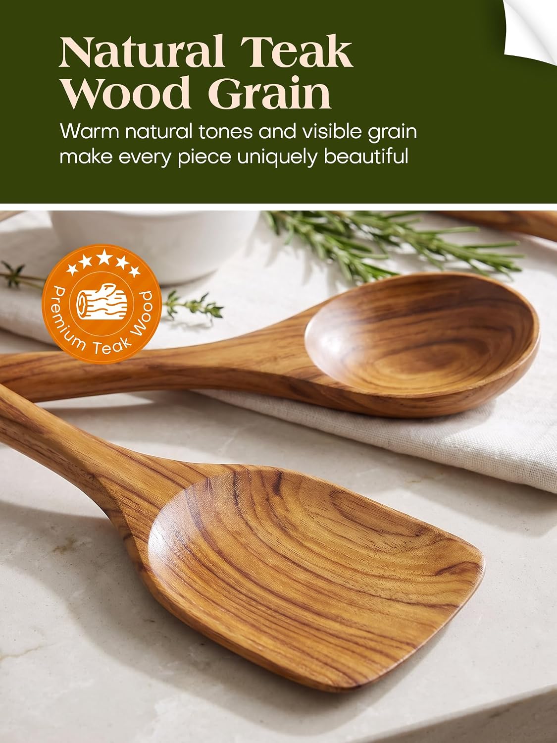 10 Pack Wooden Utensils for Cooking, Wood Utensil Set for Kitchen, Teak Wooden Spoon for Cooking, Non-Stick Spatula Ladle
