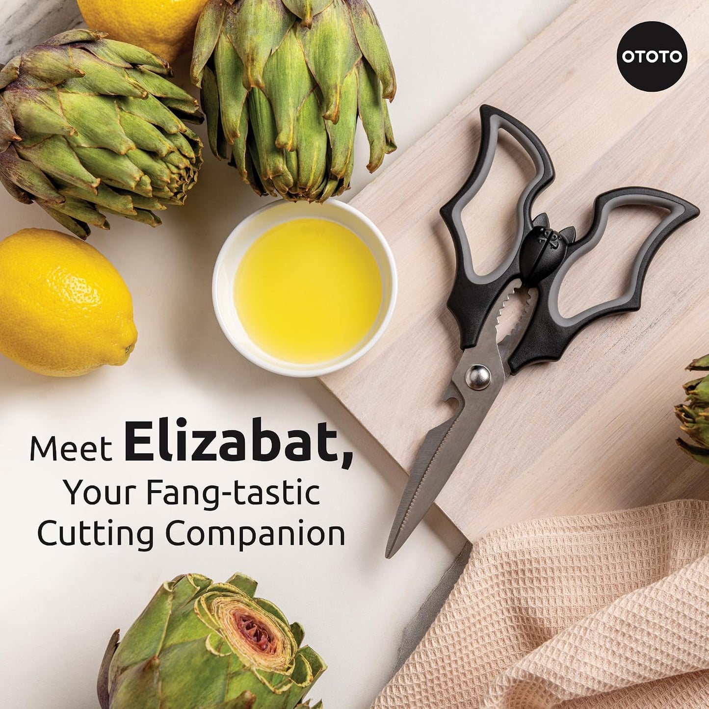 OTOTO Original Elizabat Kitchen Scissors - Halloween Goth Cute Bat Kitchen Shears, Bat Scissors, Gothic Scissors Utensils - Spooky Bats Halloween Gifts, Cute Gadgets, Kitchen Gadgets