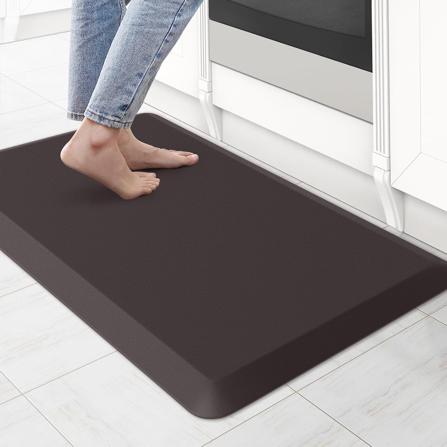 KitchenClouds Kitchen Mat Cushioned Anti Fatigue Rug 17.3"x28" Water Resistant, Non Slip, Standing and Comfort Desk/Floor Mats for House Sink Office (Black)