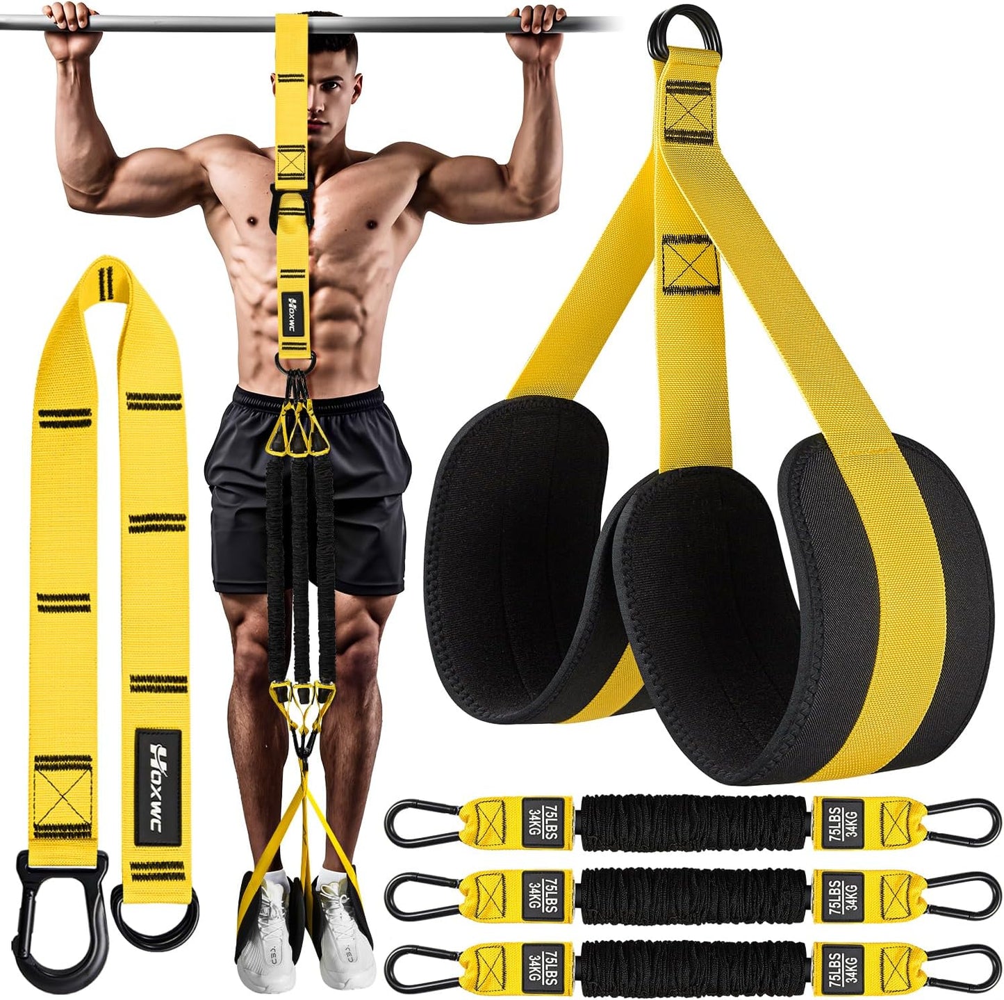 Pull Up Assist Bands with 3 Resistance Levels and Adjustable Comfort Foot Rest