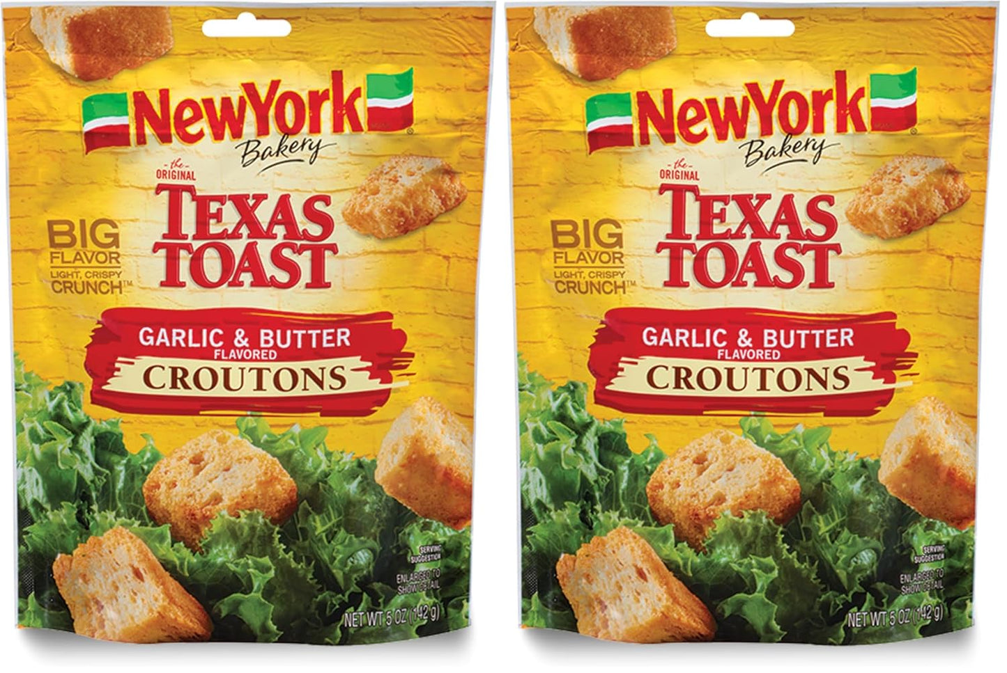 New York Bakery Texas Toast Garlic and Butter Croutons, 5 oz Resealable Bag, Hearth-Baked with Herbs