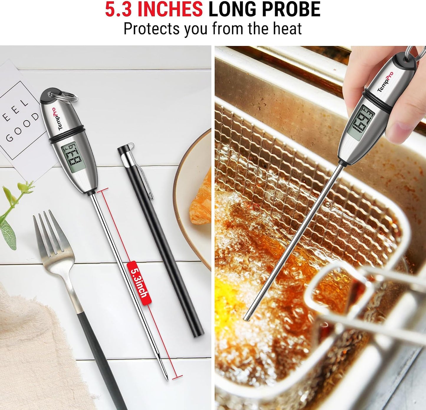 TempPro TempSwift 1 Sec Digital Food Thermometer for Kitchen Cooking | Meat Thermometer Digital, 5.3 inches Super Long Probe, Bread Baking Sourdough Liquids Candy Making Accessories Gift