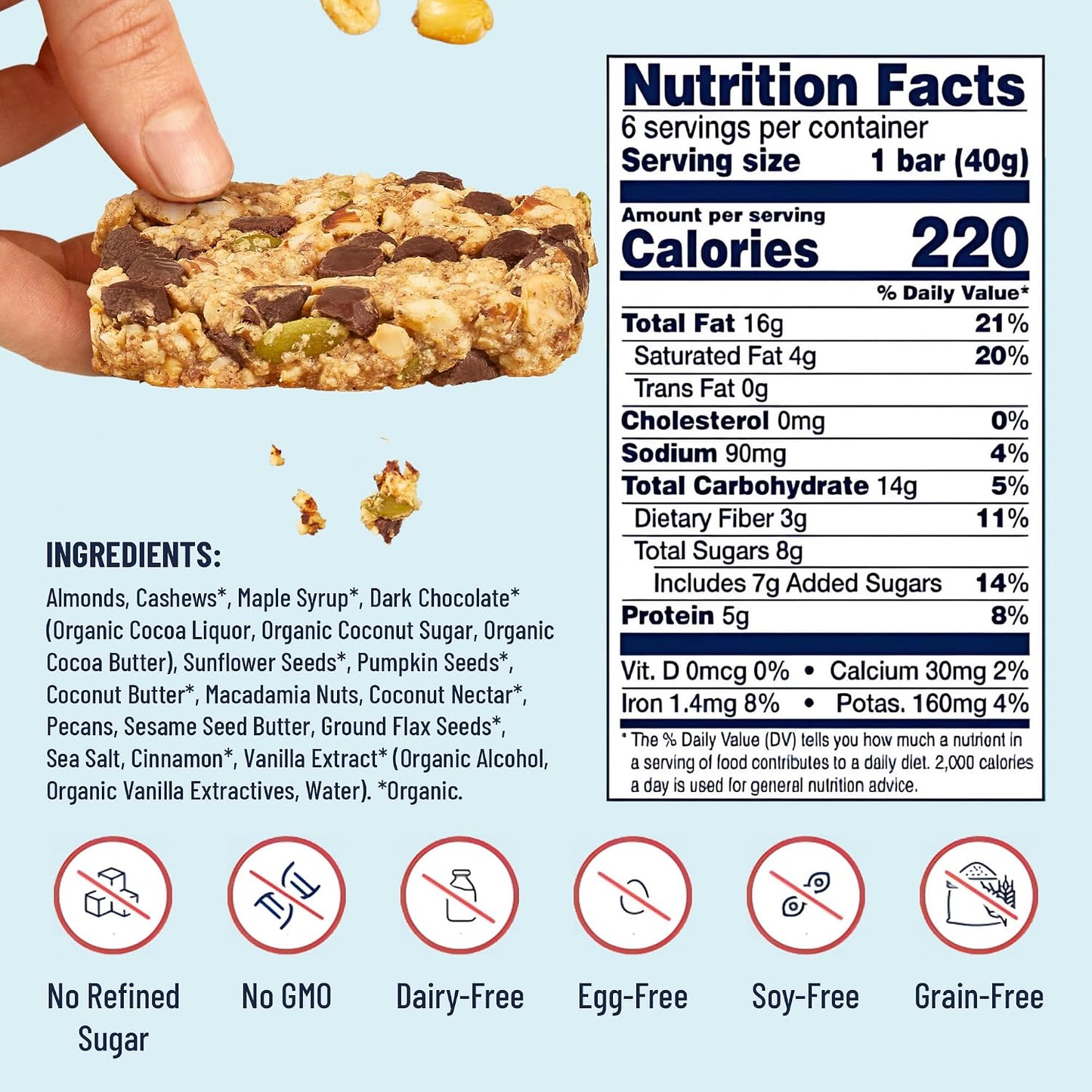Soft Chewy Nut Bars Made with Organic Maple Syrup - 6 Count