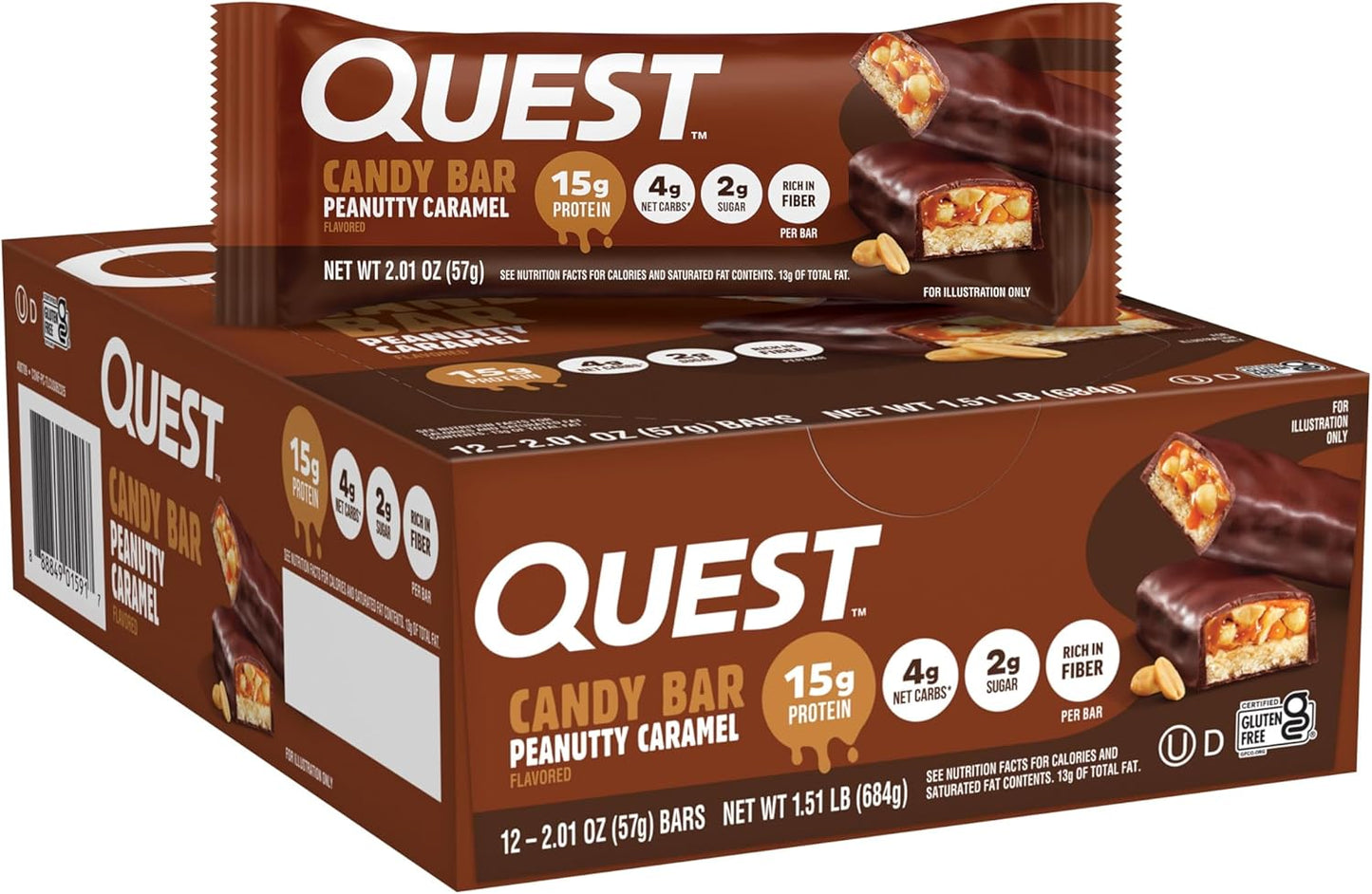 Quest Nutrition Protein Bar, Peanutty Caramel Flavor, 12 Count, Gluten Free
