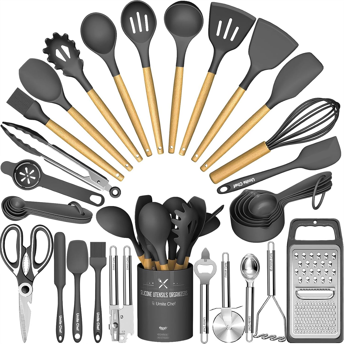 Umite Chef Food Grade Thickened Silicone (Stainless Steel Core) Kitchen Gadgets Tools Set - Kitchen Cooking Utensils Set, Heat Resistant Kitchen Spatula Tools Set