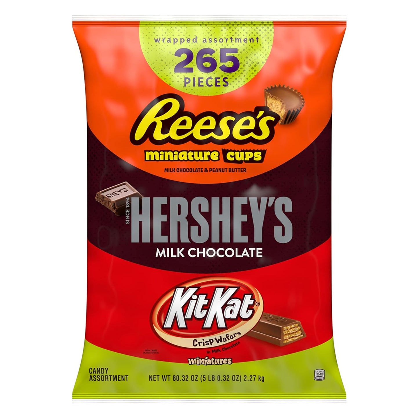 HERSHEY'S, KIT KAT and REESE'S Assorted Milk Chocolate Candy Bulk Bag, 80.32 oz (265 Pieces)