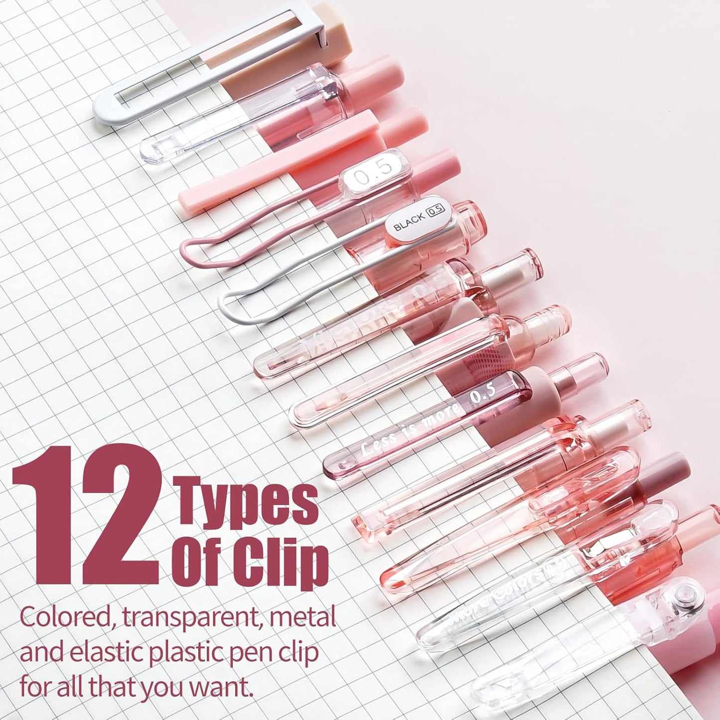 Four Candies Rose Series Gel Pens, Cute Writing Pens with Black & Pink Ink, 0.5 mm Smooth Fine Point, School Office Supplies Girly Stationery Aesthetic Desk Accessories for Women, Set of 12